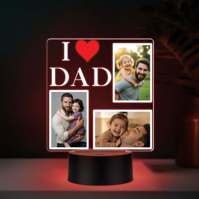 Personalized I Love Dad UV Print Photo Multicolor LED Lamp Fathers Day Gift Light